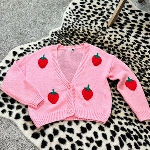 Fashion Nova Pink Sweater with Red Strawberry Accents